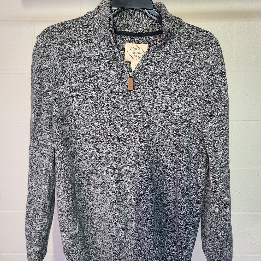 St. John’s Bay Men’s 1/4 Zip Marled Knit Sweater Gray Black Large Pullover